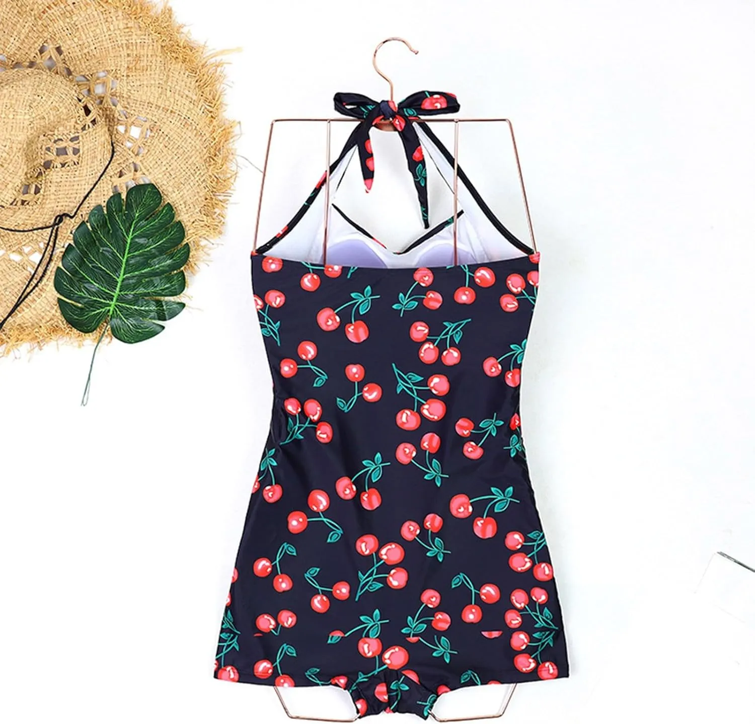Women One Piece Swimsuit Retro Halter Bathing Suits Tummy Control Swimwear Boy-Leg Ruched Push up Swimsuit 2025