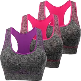 Women Racerback Sports Bras - High Impact Workout Gym Activewear Bra - 3 Pack Yoga Bra - Womens Sports Bras Multipack