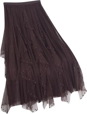Women Ruffles Layered Mesh Tulle Skirts Ball Gown Puffy Elastic Flare Solid Long Skirt Cute Half Dress