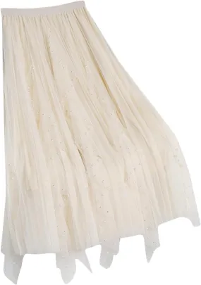 Women Ruffles Layered Mesh Tulle Skirts Ball Gown Puffy Elastic Flare Solid Long Skirt Cute Half Dress