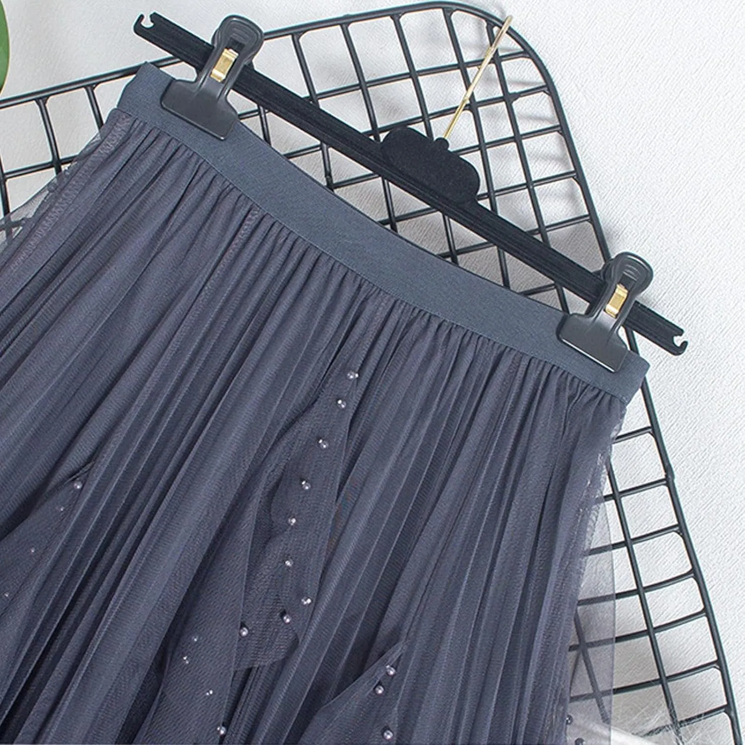 Women Ruffles Layered Mesh Tulle Skirts Ball Gown Puffy Elastic Flare Solid Long Skirt Cute Half Dress