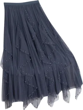 Women Ruffles Layered Mesh Tulle Skirts Ball Gown Puffy Elastic Flare Solid Long Skirt Cute Half Dress