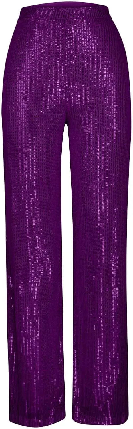 Women Sequin Pants High Waist Wide Leg Pants Long Glitter Palazzo Culottes Bling Party Clubwear Pants Fashion Trousers
