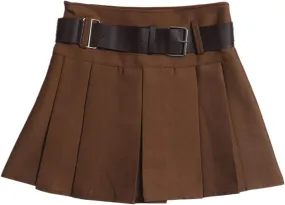 Women with Belt Pleated Half Skirt Short Skirt high Waist A-line Umbrella Skirt Half Skirt Pineapple Skirt Plus