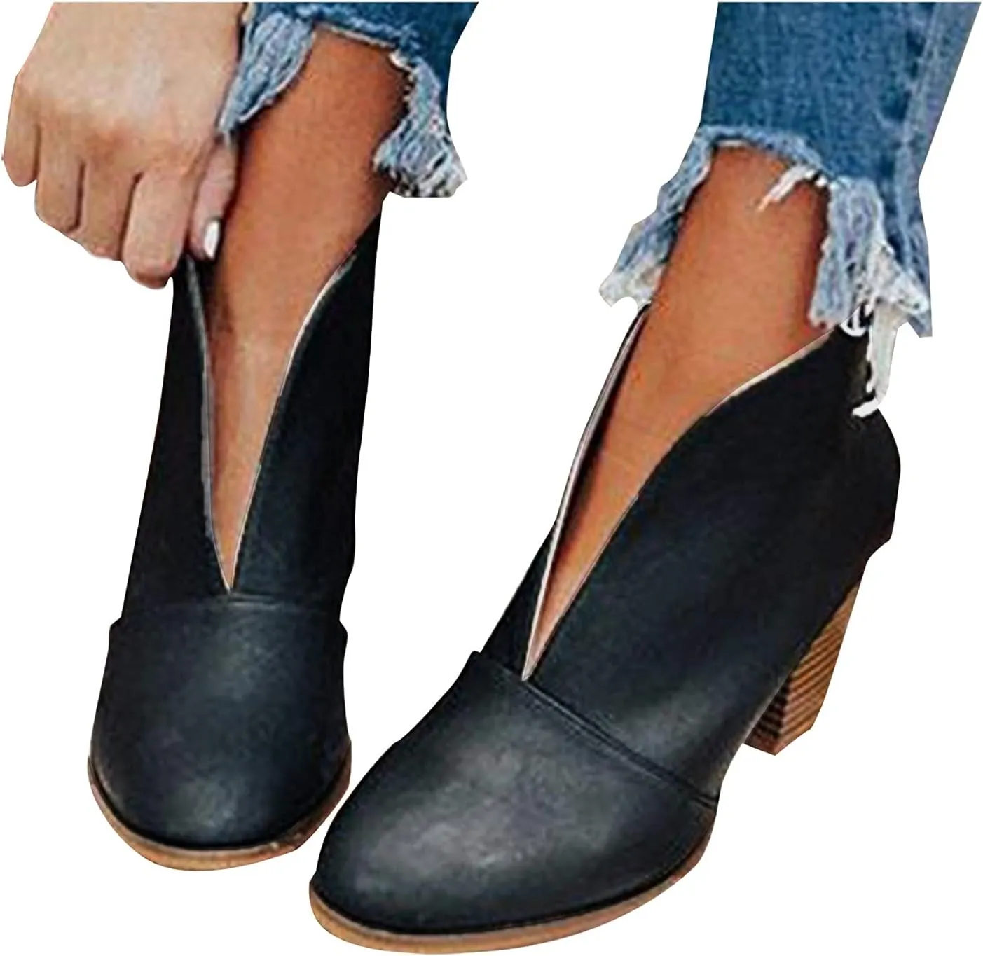 Womens Booties Low Heel Black Work Boots Women Botines Negros Para Mujer Black Boots for Women Black Wedge Ankle Boots for Women Womens Wide Toe Box Ankle Booties