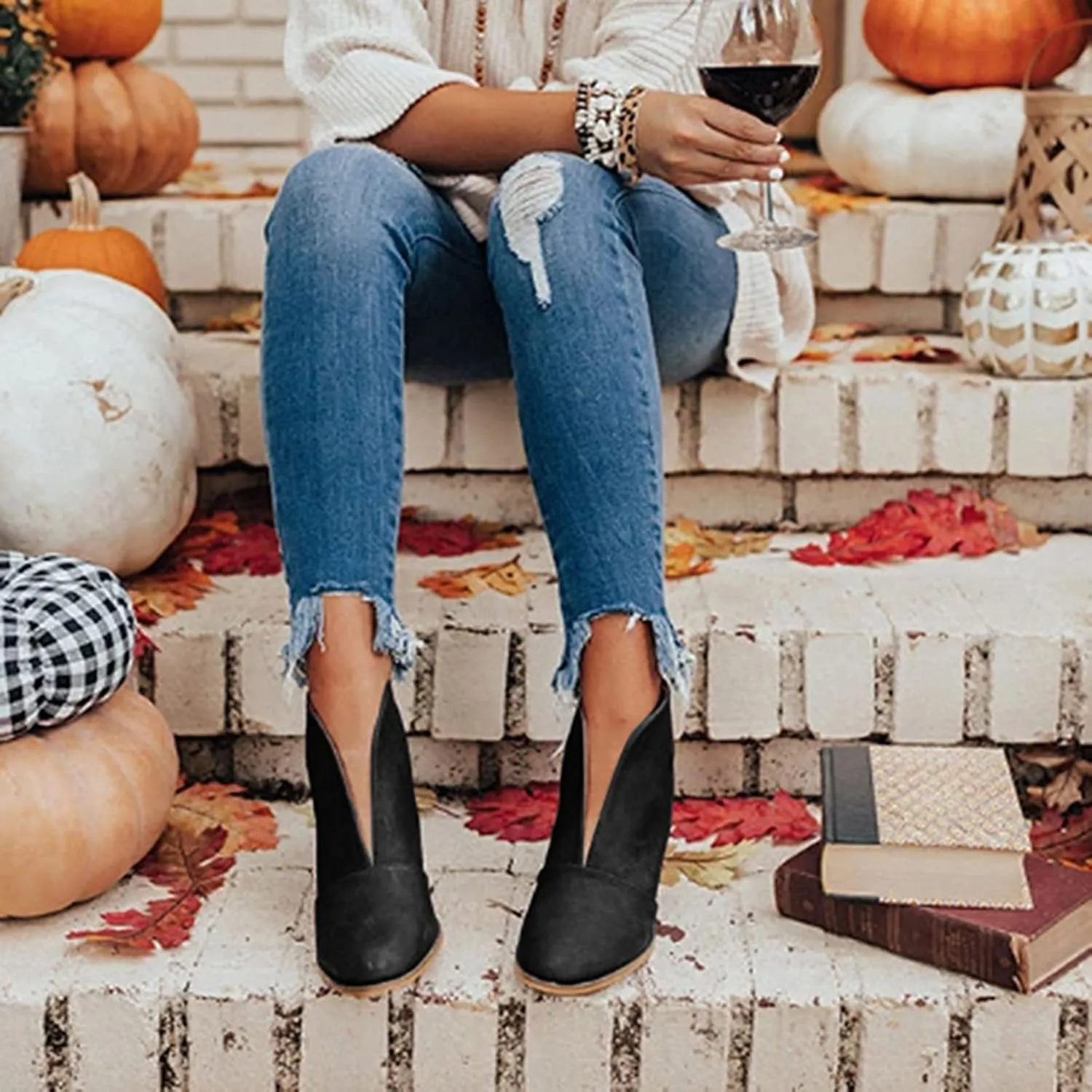 Womens Booties Low Heel Black Work Boots Women Botines Negros Para Mujer Black Boots for Women Black Wedge Ankle Boots for Women Womens Wide Toe Box Ankle Booties