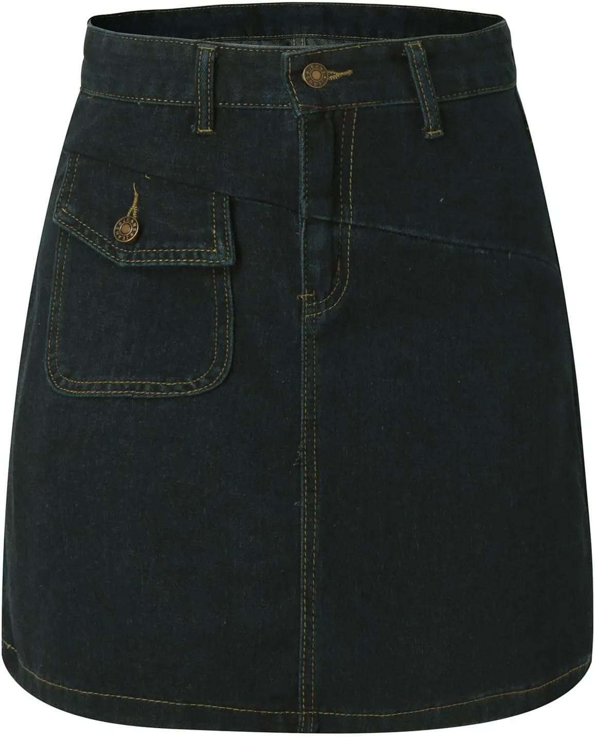 Women's Button Down High Waisted A Line Jean Stretchy Mini Denim Skirt Front Short Pencil Skirt with Pockets