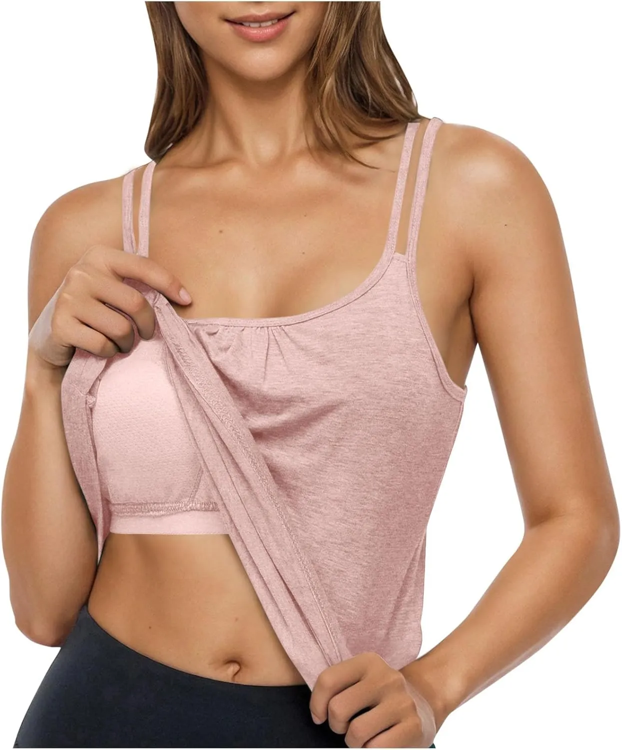 Womens Camisole Tops Built in Bra Tunic Loose Fit Tank Top 2025 Summer Casual Scoop Neck Cami Shirts