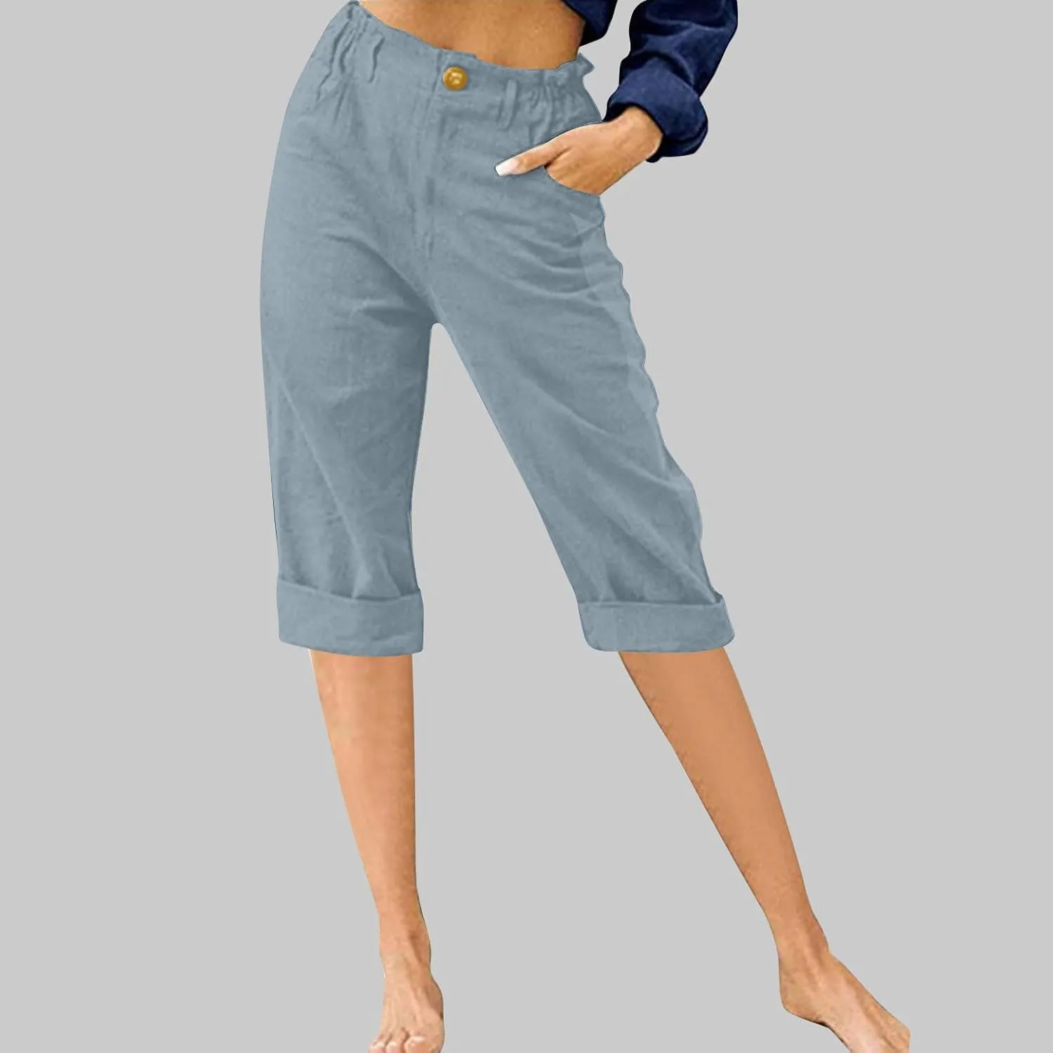 Womens Capri Pants 2025 Summer Trendy Casual Elastic Waist Back Cropped Trousers Fashion Resort Beach Vacation Capris