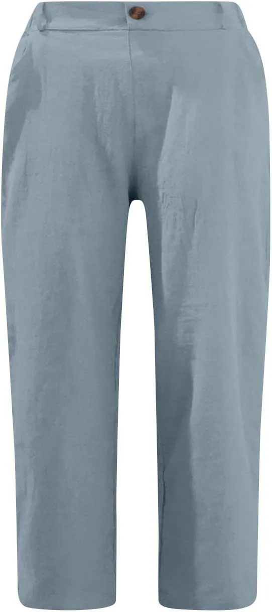 Womens Capri Pants 2025 Summer Trendy Casual Elastic Waist Back Cropped Trousers Fashion Resort Beach Vacation Capris
