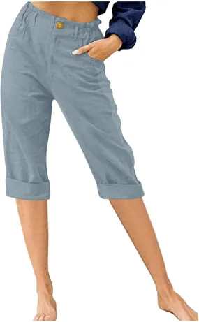 Womens Capri Pants 2025 Summer Trendy Casual Elastic Waist Back Cropped Trousers Fashion Resort Beach Vacation Capris