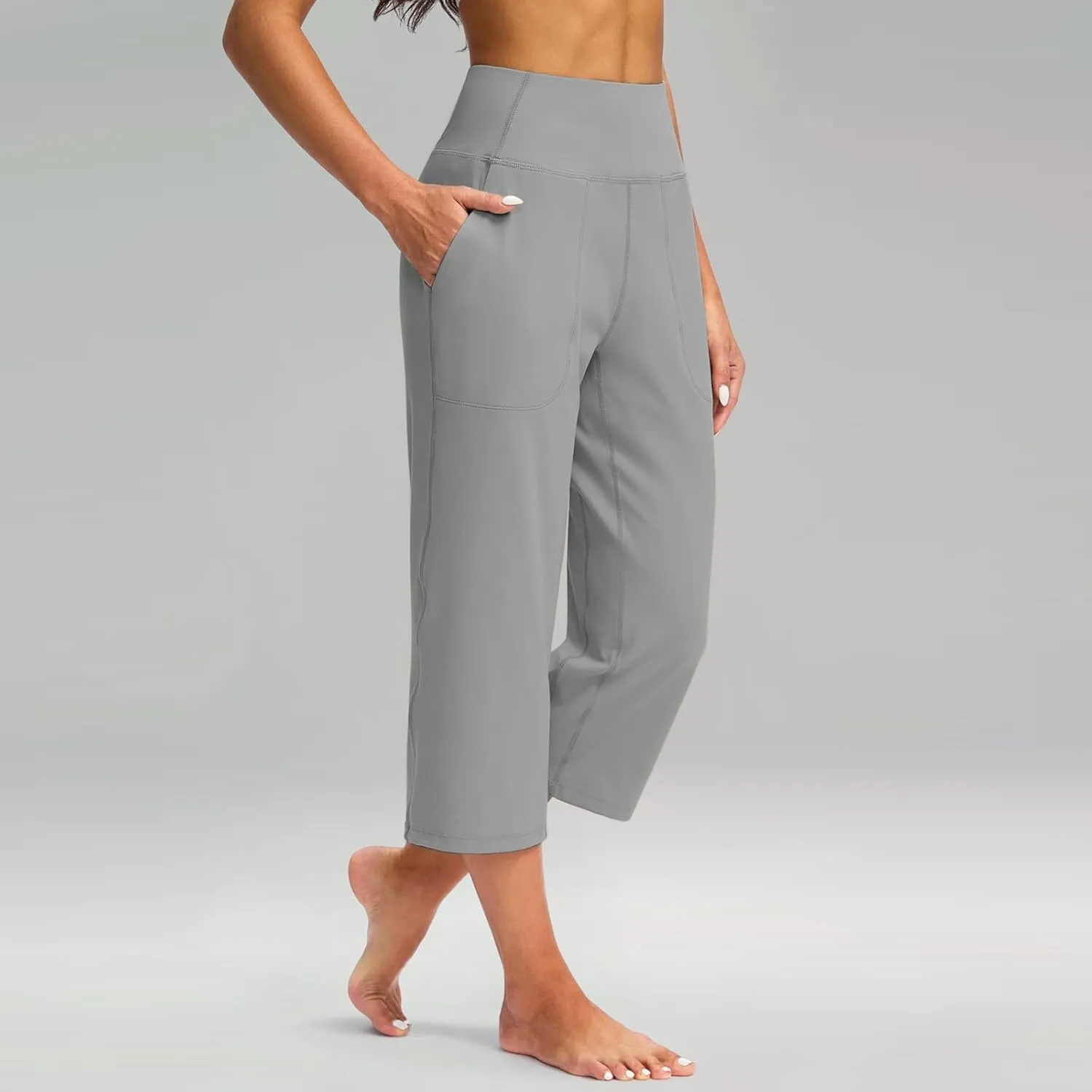 Womens Capri Yoga Pants Casual Cropped Wide Leg Lounge Pants with Pockets Stretchy Gym Tummy Control Workout Leggings