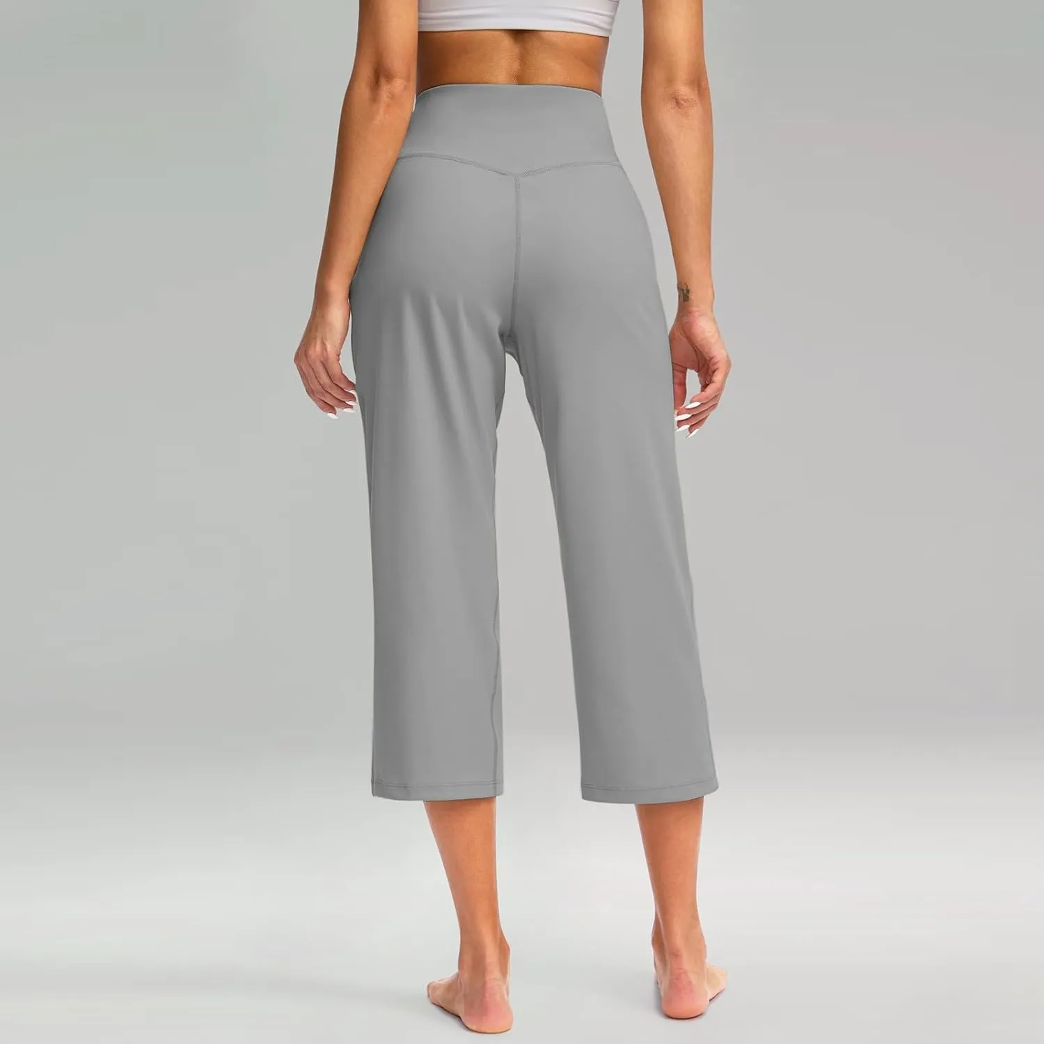 Womens Capri Yoga Pants Casual Cropped Wide Leg Lounge Pants with Pockets Stretchy Gym Tummy Control Workout Leggings