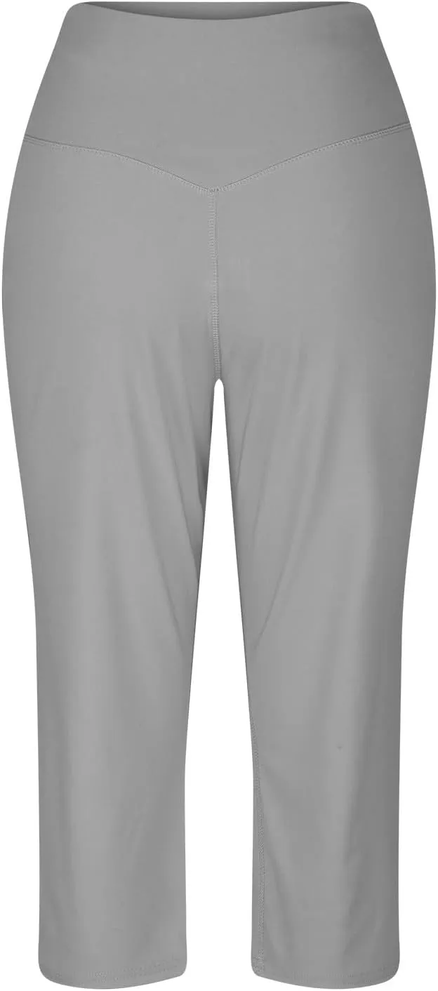 Womens Capri Yoga Pants Casual Cropped Wide Leg Lounge Pants with Pockets Stretchy Gym Tummy Control Workout Leggings