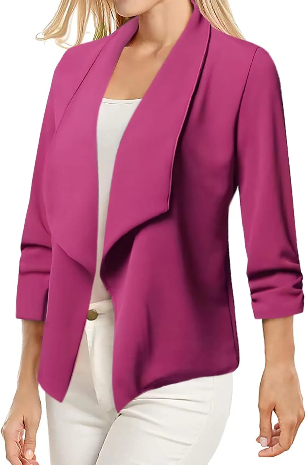 Womens Casual Blazer Lightweight 3/4 Sleeves Short Open Front Office Jacket