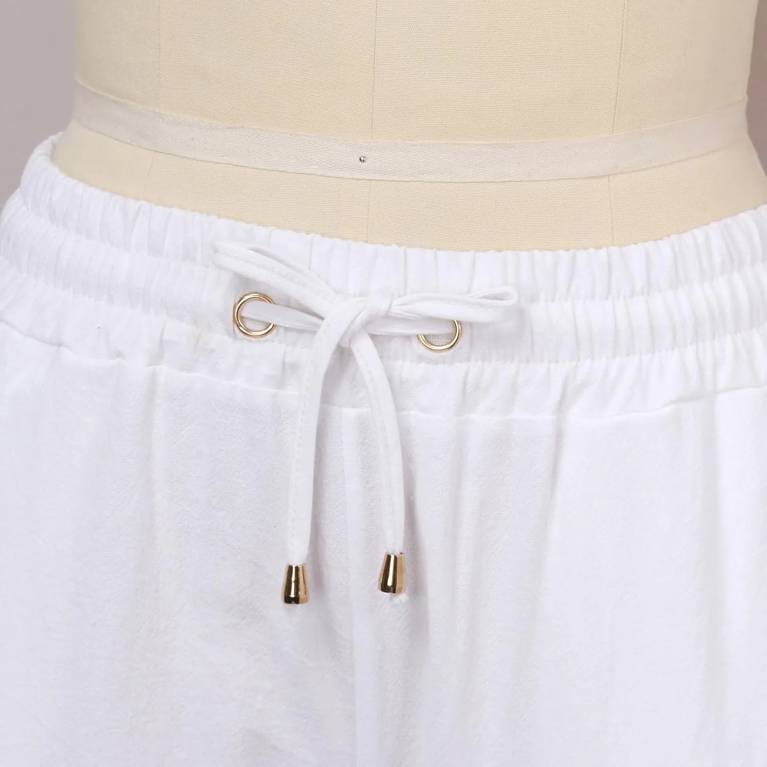 Womens Casual Cotton Linen Pants Lightweight Summer Relax Fit Elastic Waist Plus Size Solid Long Trousers