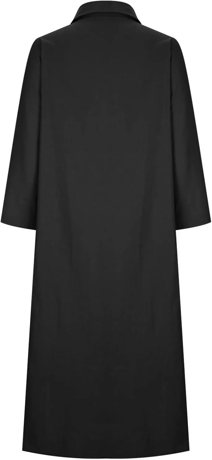 Womens Casual Long Sleeve Button Down Dress Loose Cotton Linen Maxi Shirt Dress Plus Size Flowy Summer Beach Long Dress