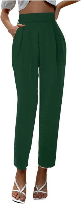 Womens Casual Pants High Waisted Satin Silk Stretchy Loose Office Slacks Wide Leg Lounge Work Trousers with Pockets