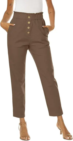 Womens Casual Pants High Waisted Work Pants Elastic High Waist Cropped Pant Business Office Pencil Pant with Pockets