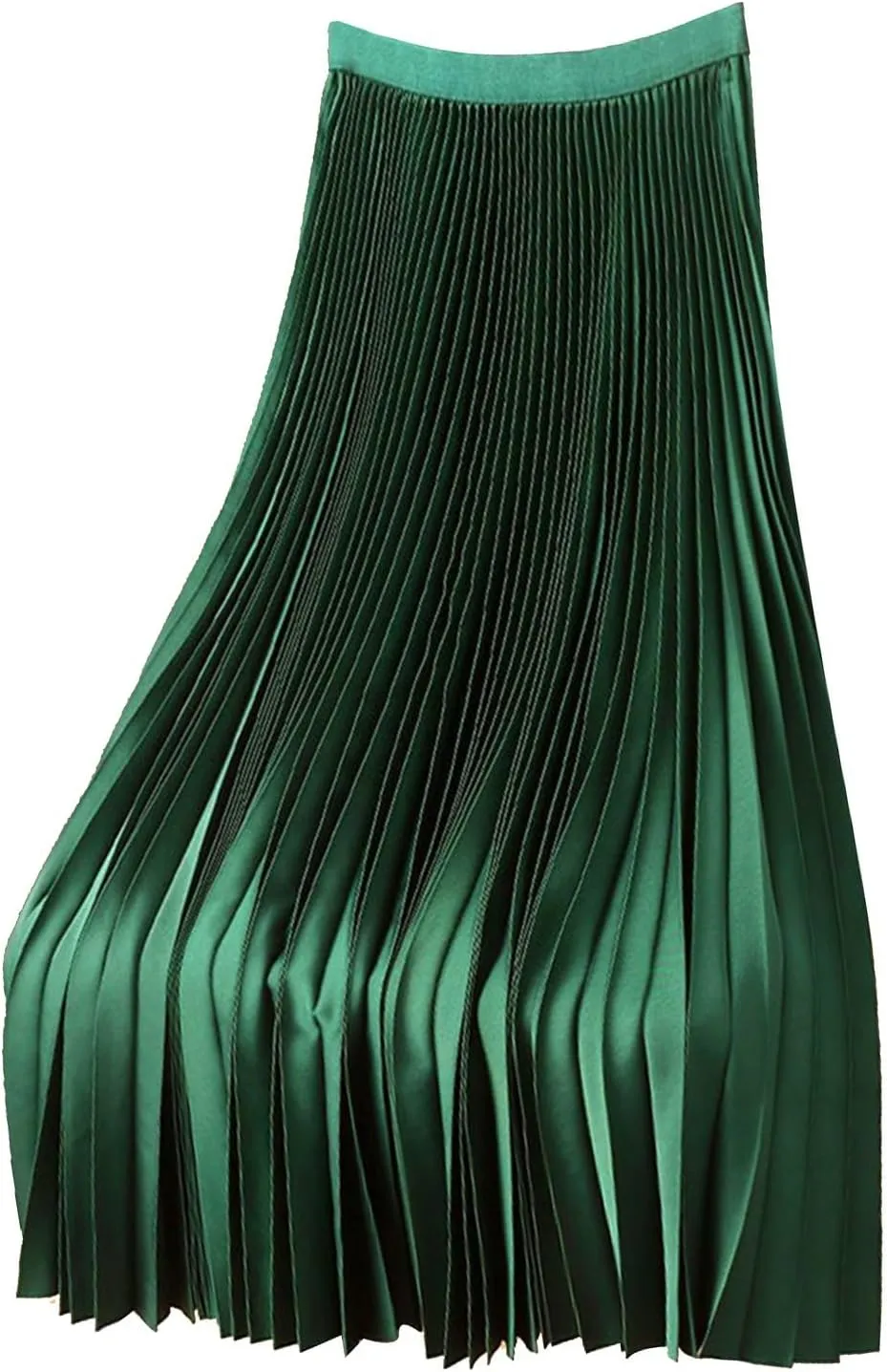 Womens Casual Solid Satin Pleated Skirt Lightweight Smooth Soft Mid Skirts Plus Size Versatile Elastic High Waist Skirt