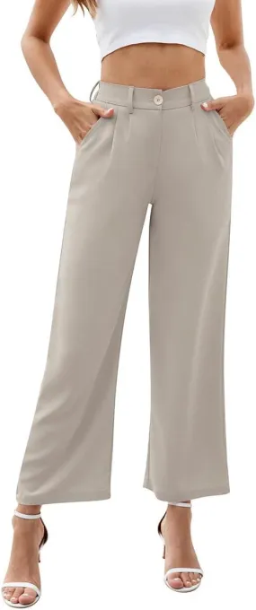 Womens Casual Suit Pants Tummy Control Business Office Dress Pants High Waist Work Straight Leg Trousers Elastic Slacks