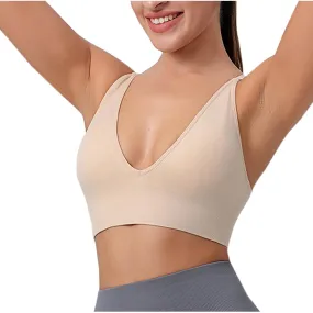 Womens Comfortable Wirefree Bras V Neck Thin Strap Seamless Bralettes Beauty Back Full Coverage Solid Camisole Bra