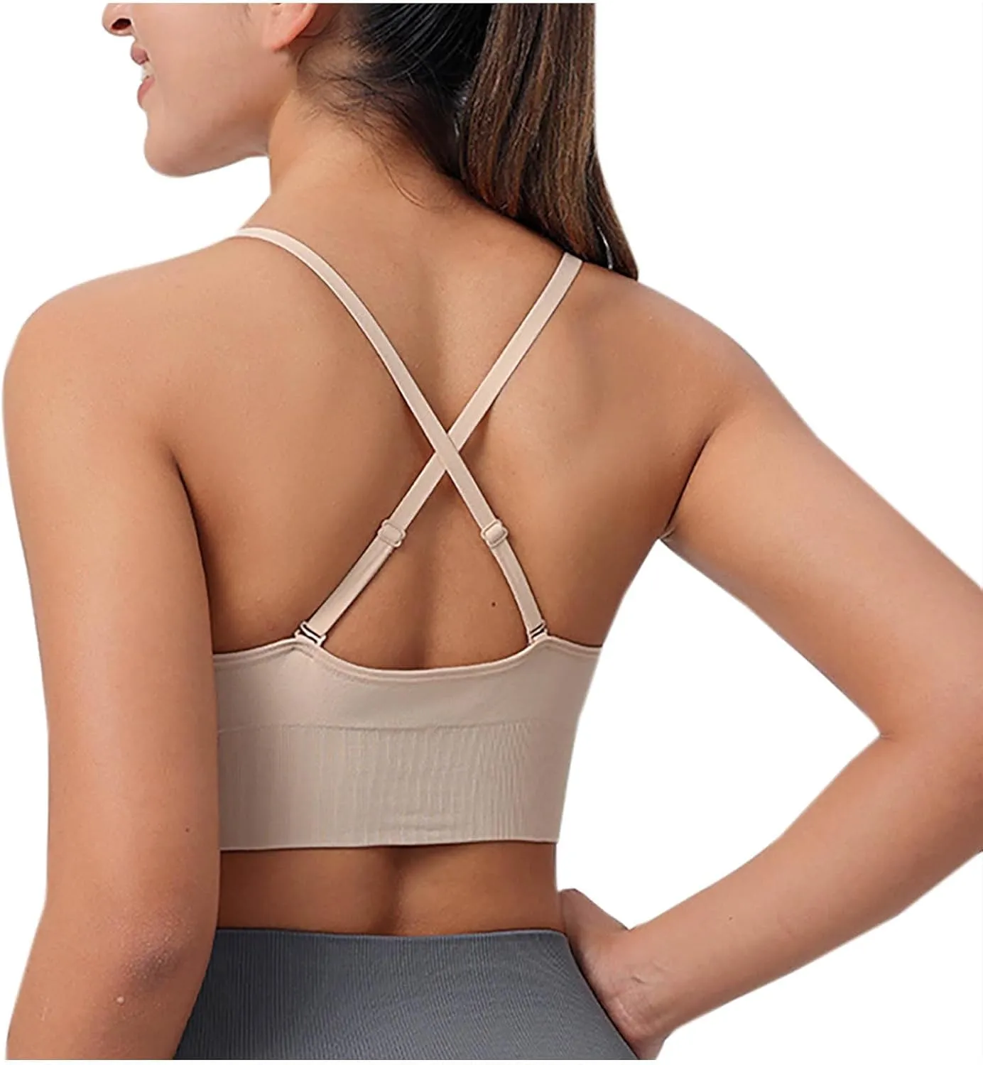 Womens Comfortable Wirefree Bras V Neck Thin Strap Seamless Bralettes Beauty Back Full Coverage Solid Camisole Bra