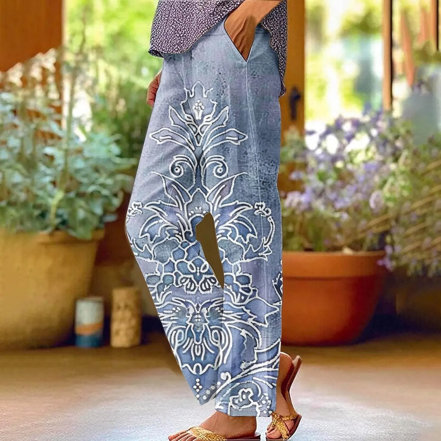 Womens Drawstring Linen Pants Summer Elastic Pants for Women Trendy Pants Work Casual Cropped