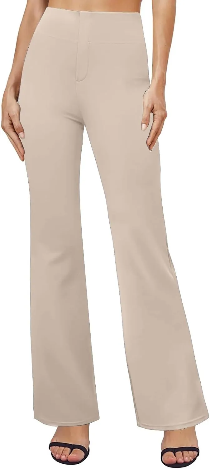 Womens Dress Pants Stretchy High Waisted Bell-Bottoms Slacks Office Business Casual Bootcut Trousers with Pockets