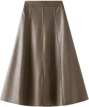 Women's Faux Leather Skirt High Waist Pleated Flare Midi Skirt Bodycon Wrap Midi Hip Skirts A Line Swing Skirts