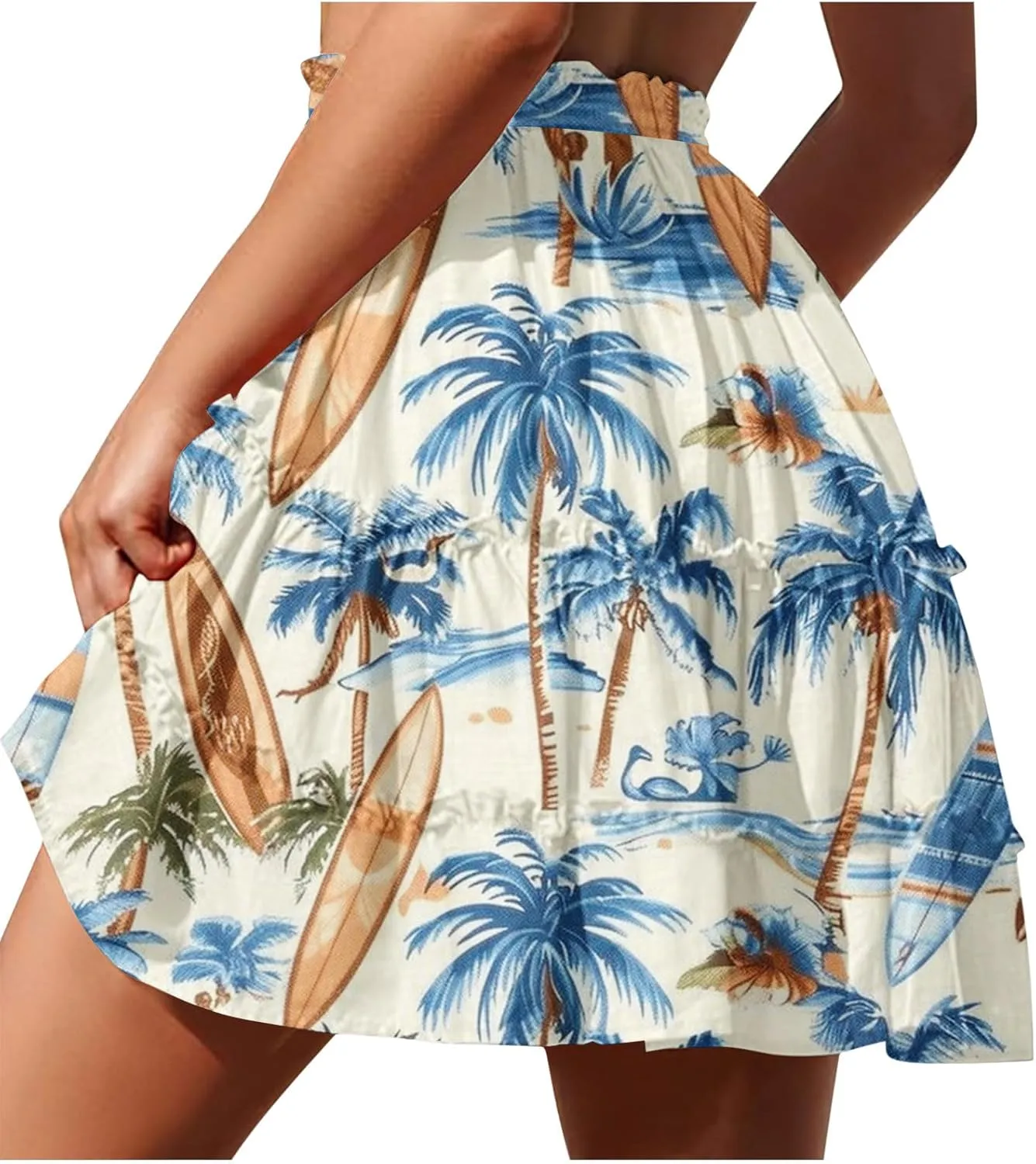 Womens Floral Ruffle Mini Skirts 2025 Summer Skater Short Skirt Elastic Waist Boho Pleated Skirts Trendy Half Dress
