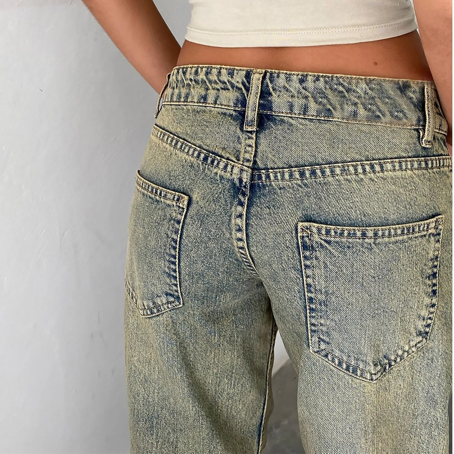 Womens French Terry Wide Leg Sweatpants Jeans Vintage Distressed Breathable Comfort Pants Casual Workout Y2K Clothes