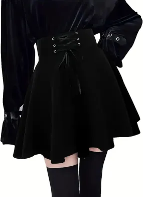 Women's Gothic Punk Plaid Pleated High Waisted Short A Line Flare Mini Skirt Midi Skirts for Teen Girls