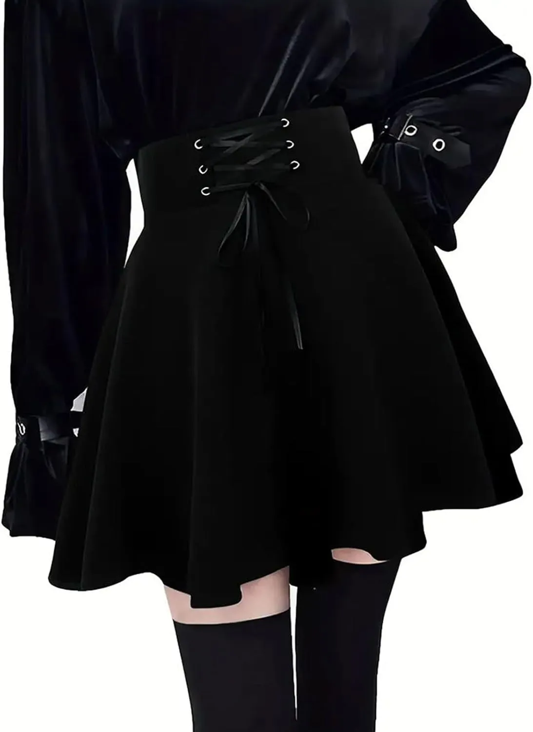Women's Gothic Punk Plaid Pleated High Waisted Short A Line Flare Mini Skirt Midi Skirts for Teen Girls