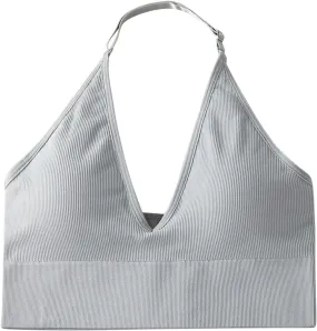 Women's Halterneck Sports Bra Backless Deep V Neck Sports Bustier Padded Sexy Gym Push Up Bra Backless Sports Bra