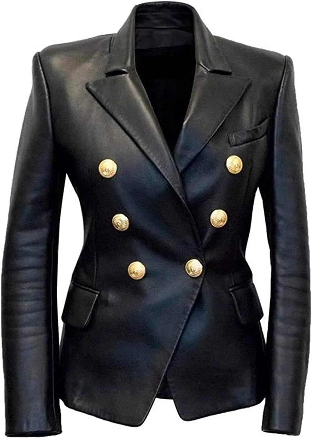 WomenS Kim Kardashian Black Real Leather Blazer Coat Jacket