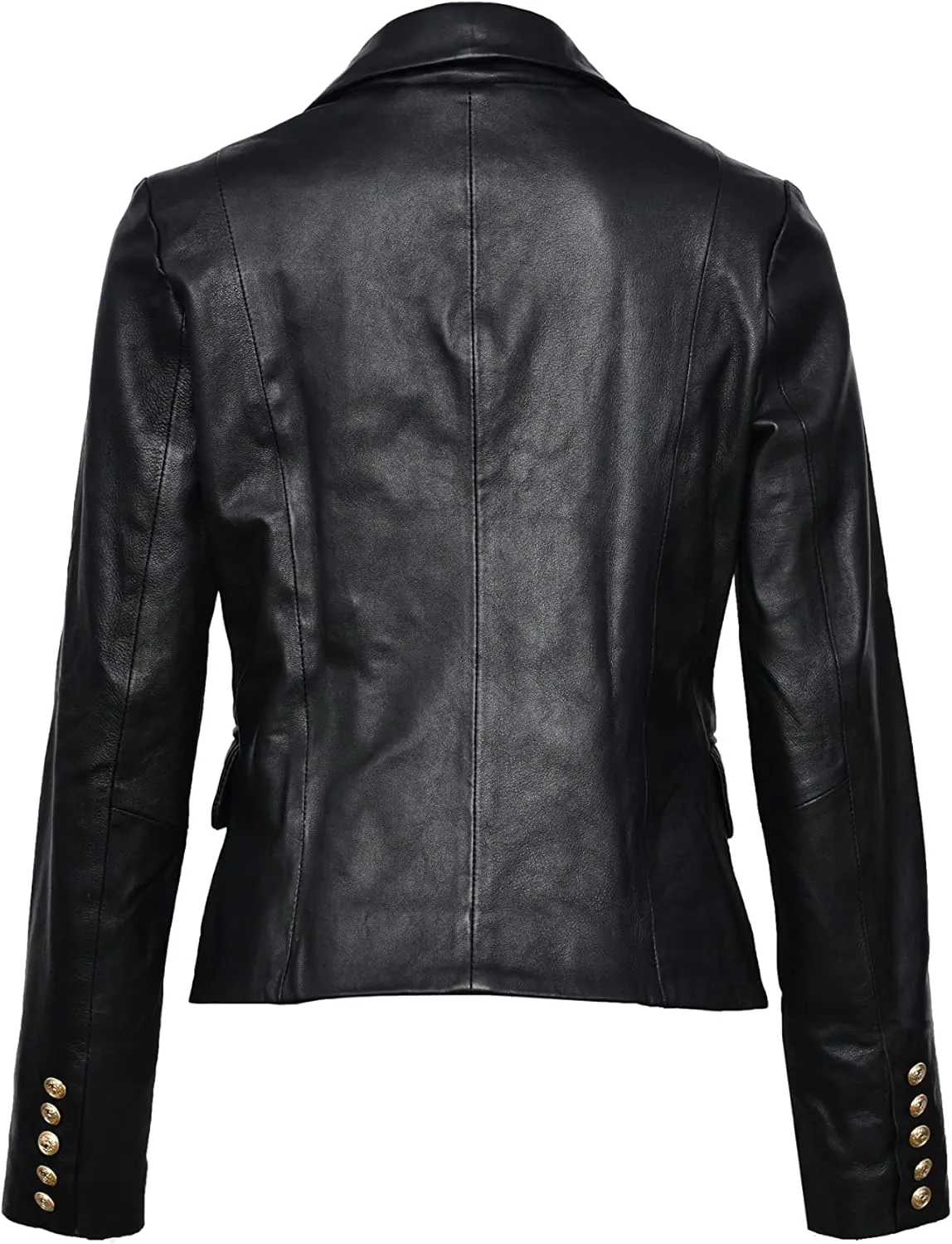 WomenS Kim Kardashian Black Real Leather Blazer Coat Jacket