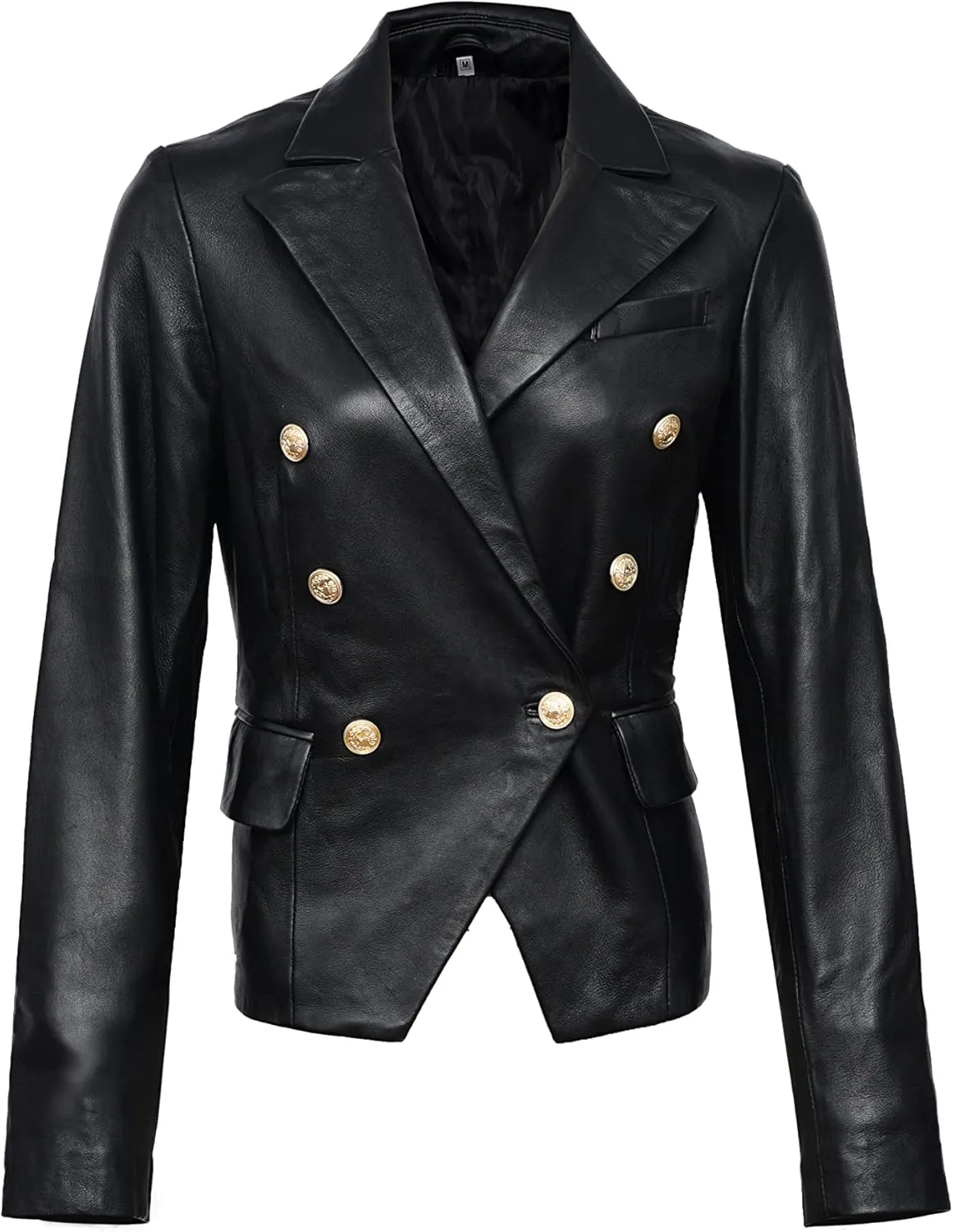 WomenS Kim Kardashian Black Real Leather Blazer Coat Jacket