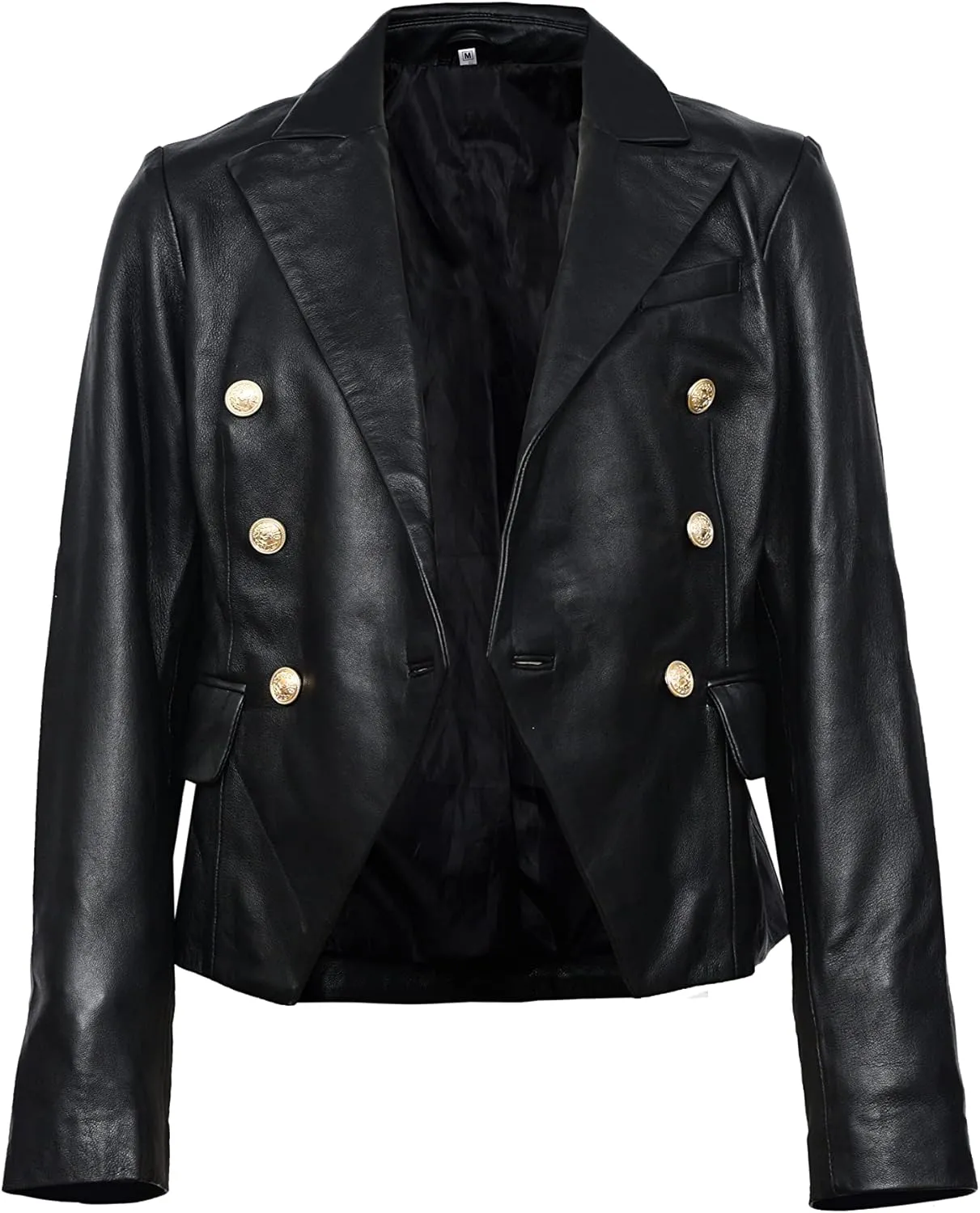 WomenS Kim Kardashian Black Real Leather Blazer Coat Jacket