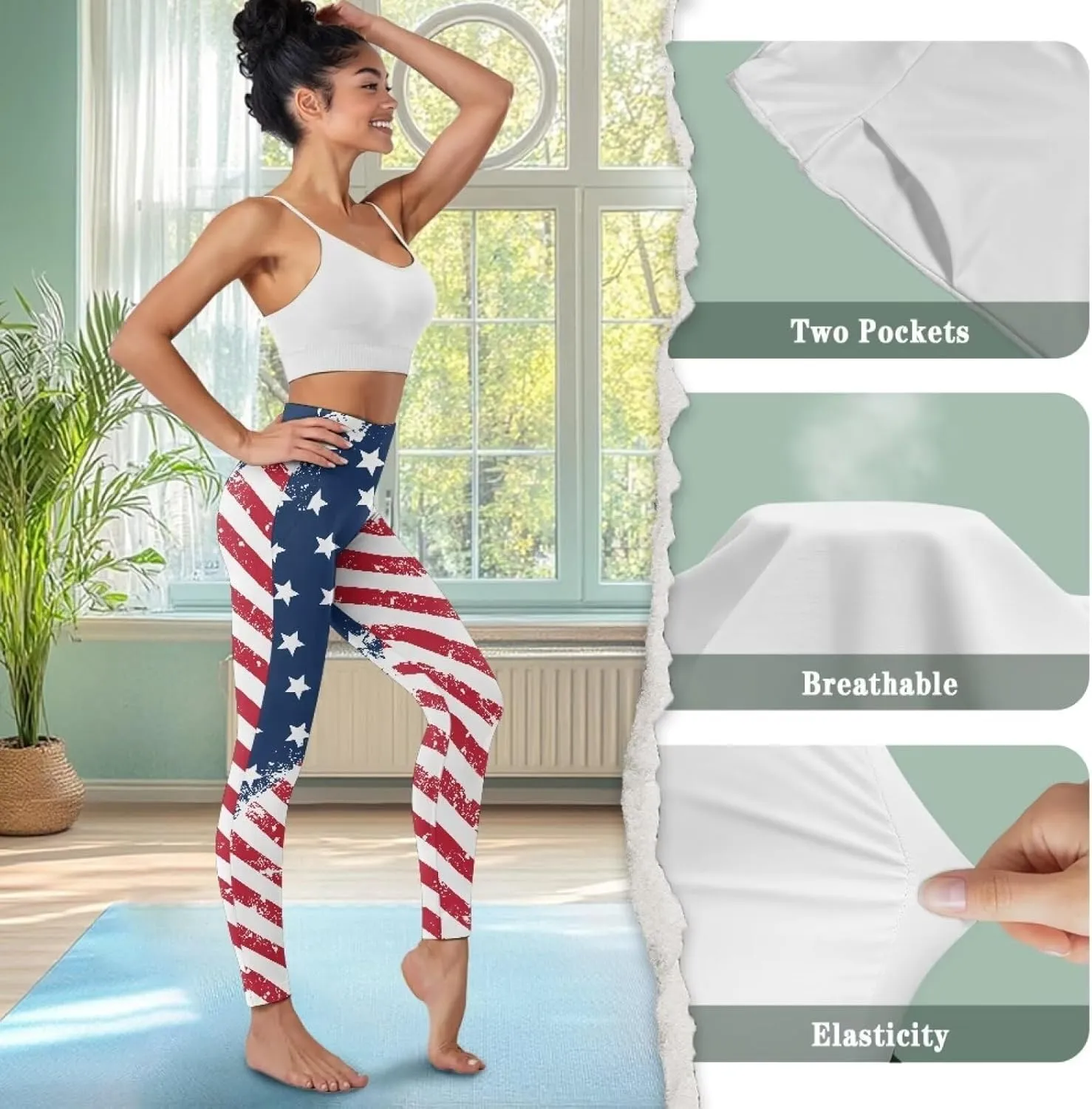 Womens Leggings Yoga Pants with Pockets High Waisted Yoga Leggings Tummy Control Breathable Workout Yoga Trousers