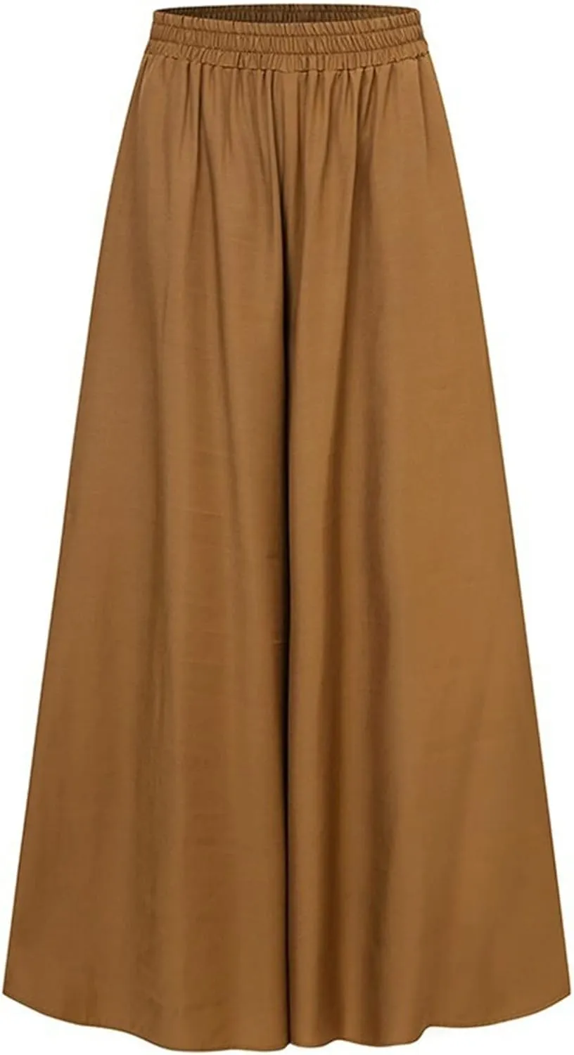 Womens Linen Palazzo Pants Summer Casual Boho Wide Leg Lounge Beach Trousers with Pockets