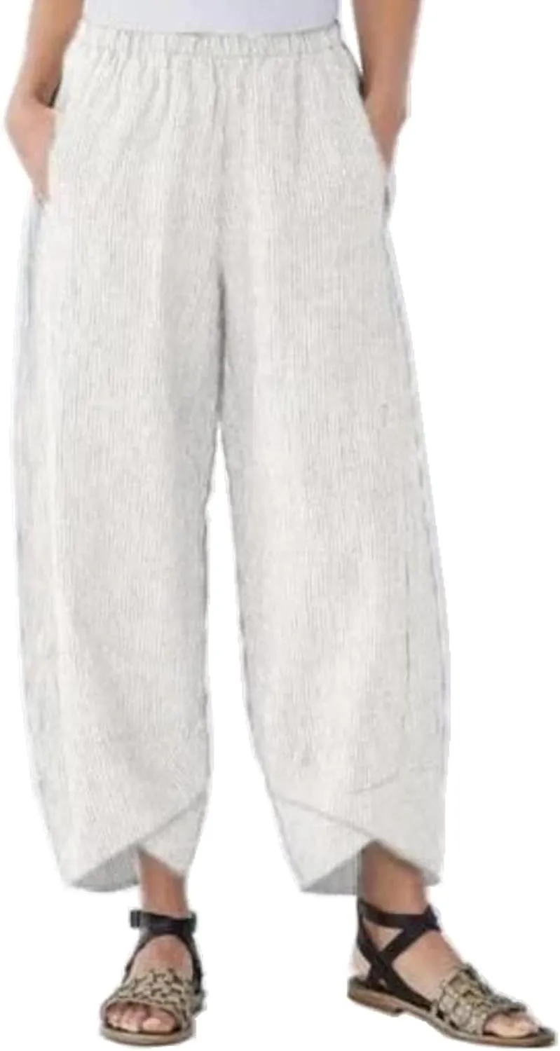 Womens Linen Summer Comfy Pant Trousers Low Waist Bootcut Plus Size Pants Work Business