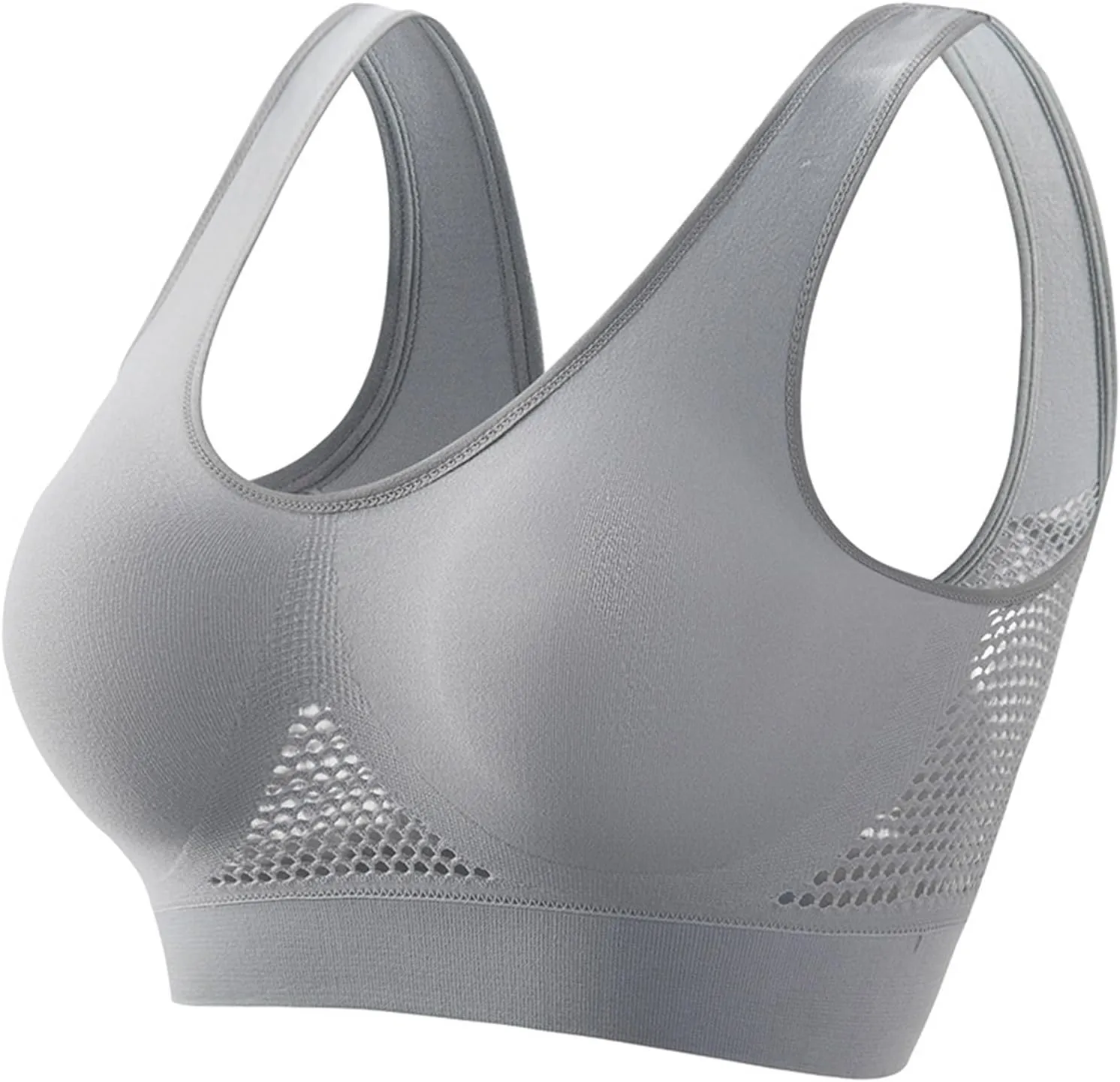 Womens Padded Seamless Sports Bra Racerback Support Bras for Yoga Gym Workout Fitness V Neck Everyday Bralettes