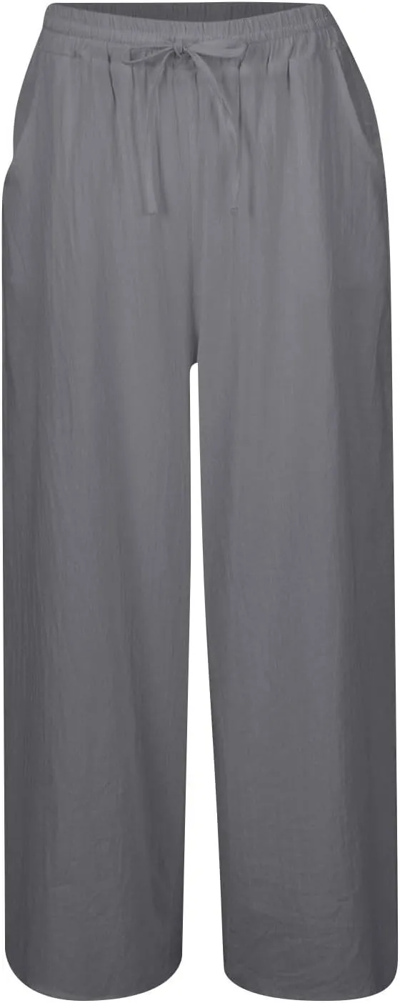Womens Pants Dressy Casual Elastic Waist Drawstring Pants High Waisted Straight Wide Leg with Pockets Elegant Trousers