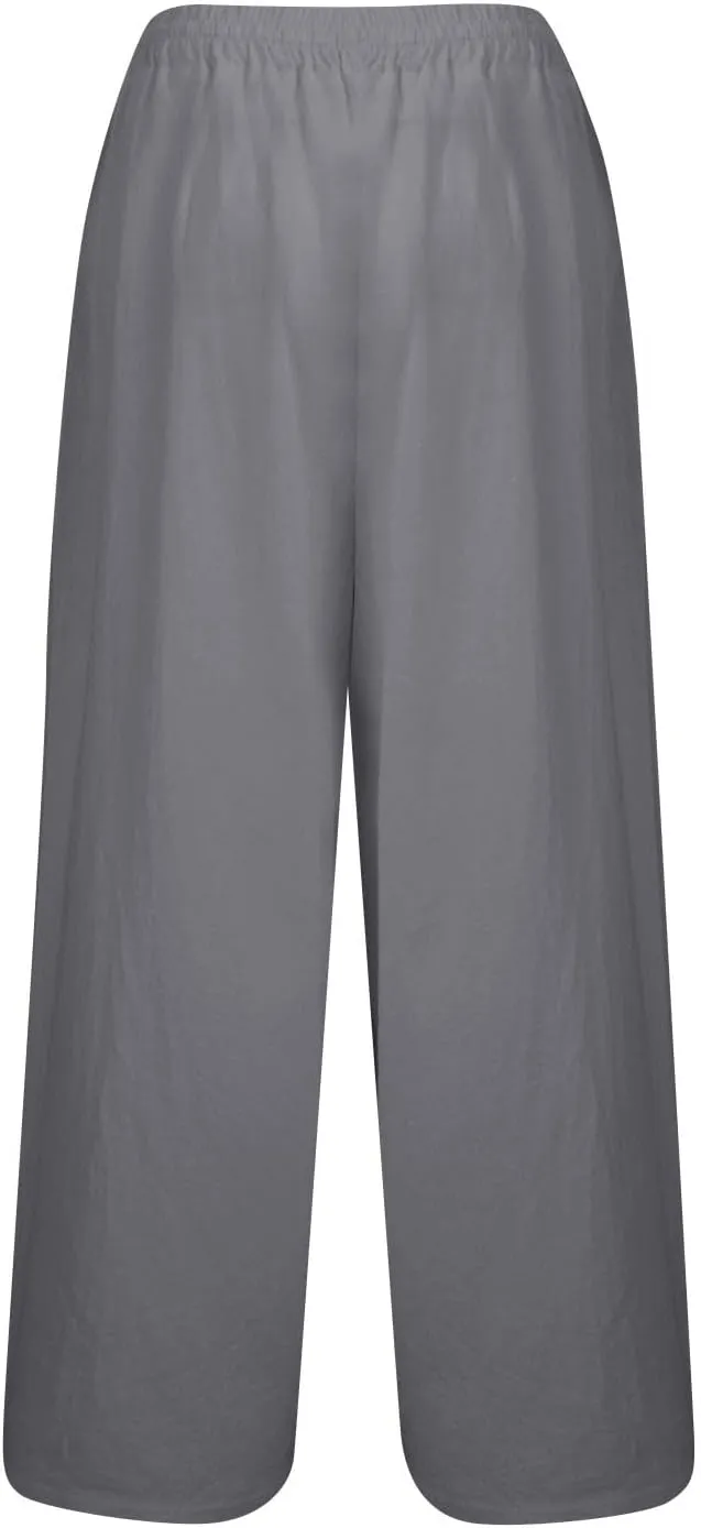 Womens Pants Dressy Casual Elastic Waist Drawstring Pants High Waisted Straight Wide Leg with Pockets Elegant Trousers