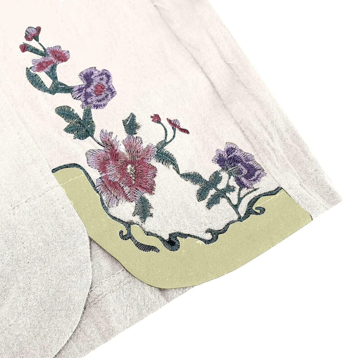 Womens Pants Summer Embroidery Decoration Cotton and Linen Wide Leg Pants Wide Leg Solid Summer Cropped Trousers
