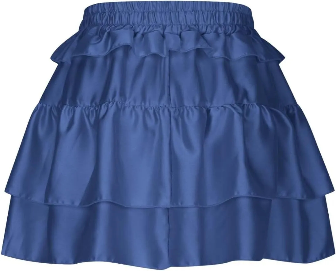 Women's Pleated Mini Skirt Sexy Lace Layered Loose Fit Short Skirts Casual Fashion Solid Color Half Skirt