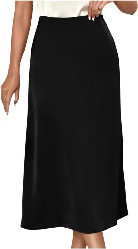 Womens Satin Skirt Silk Dressy Elegant High Waist Cocktail Evening Party Wedding Maxi Skirts Fashion Summer Outfits