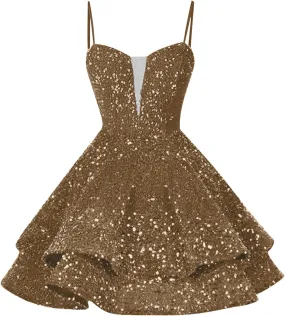 Womens Sequin Homecoming Dresses Spaghetti Straps A Line Short Sequin Dress 2025 Summer Sparkly Cocktail Party Dress