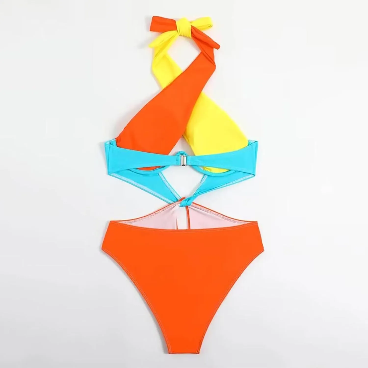 Womens Sexy One Piece Swimsuit Cut Out Criss Cross Bathing Suit Thong Monokini Colorblock Underwire Halter Swimwear